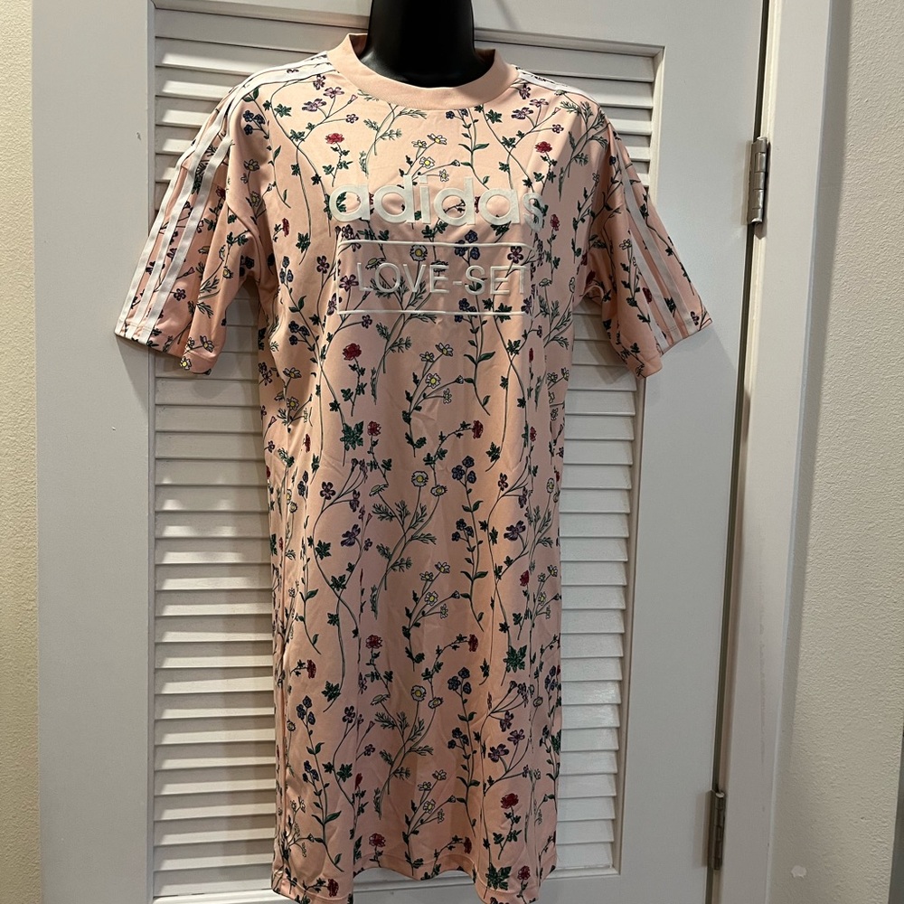 Adidas Pink Floral Logo Tee Dress